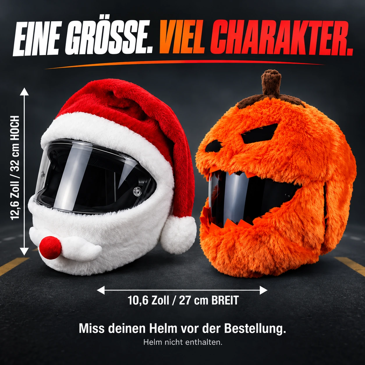 Festliche Plüschbezüge für Motorradhelme – Weihnachtsmann und Kürbis