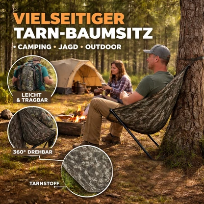 Tarn-Baumsitz am Waldcamp mit Detailansicht der Tragetasche