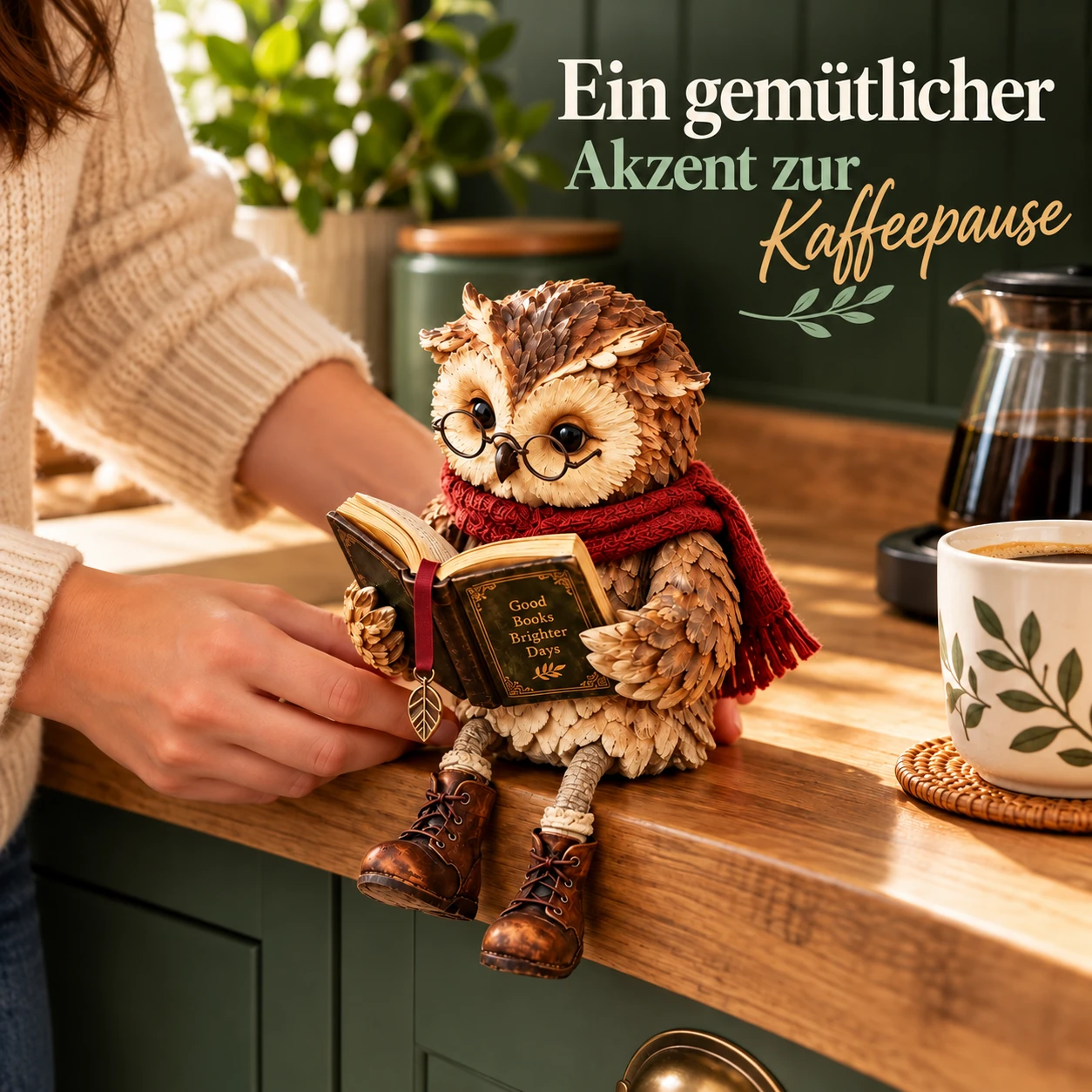 Lesende Eulenfigur für eine gemütliche Leseecke