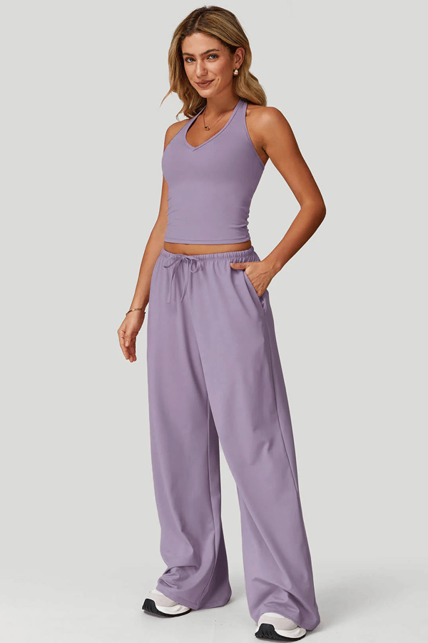 Women's Lightweight "Cloud-Feel" Casual Set — Backless Cropped Top & Wide-Leg Pants（Buy 2 Free Shipping）