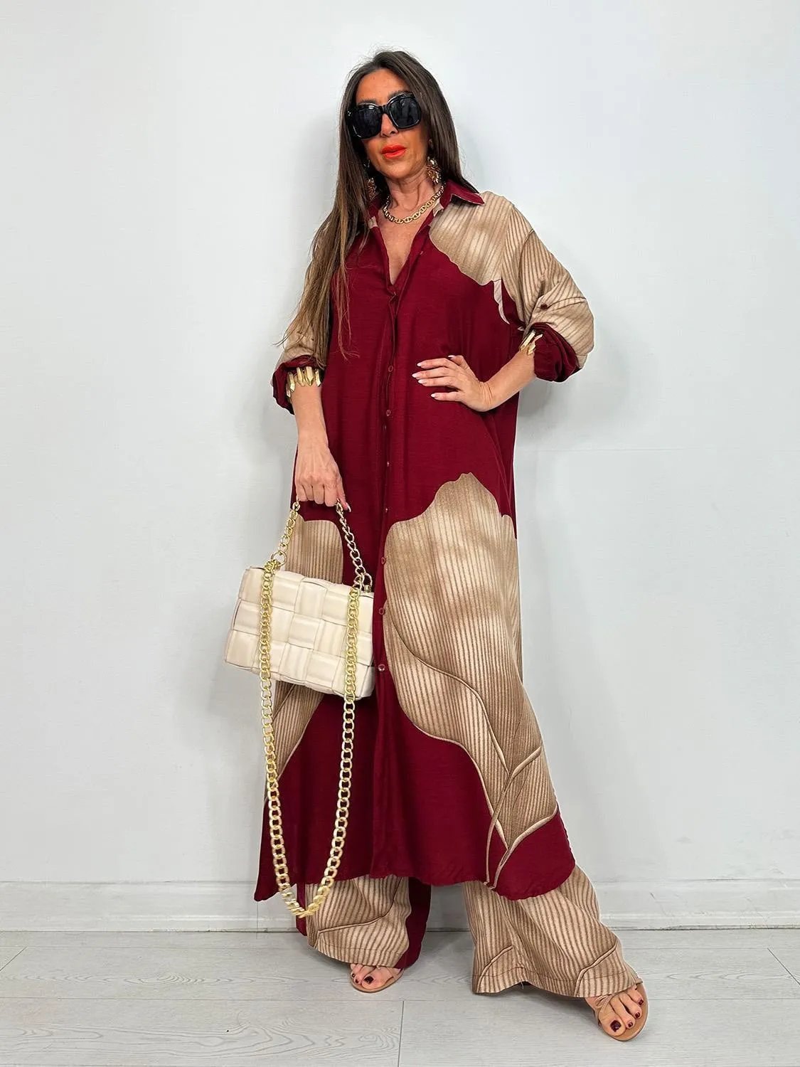 Pleated Chiffon Sleeveless Blouse & Wide Leg Palazzo Pants Set(Buy 2 Free Shipping)