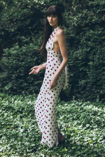 Women’s Halter Chiffon Polka Dot Maxi Dress（Buy 2 Free Shipping）