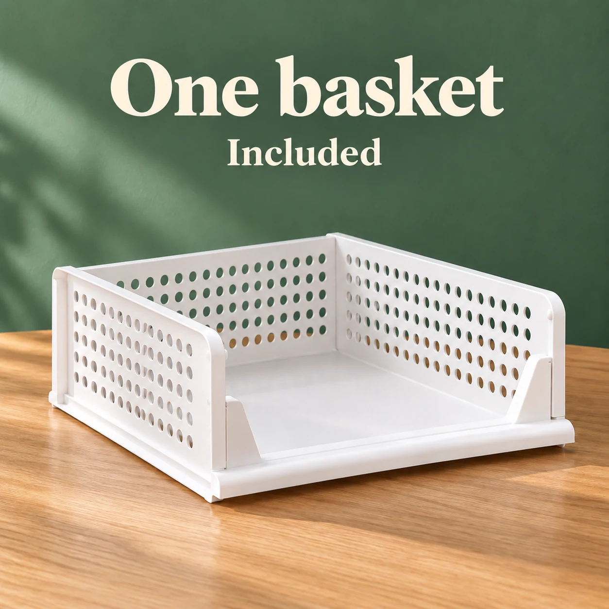 Contents of the 1-piece option: one white clothing storage basket