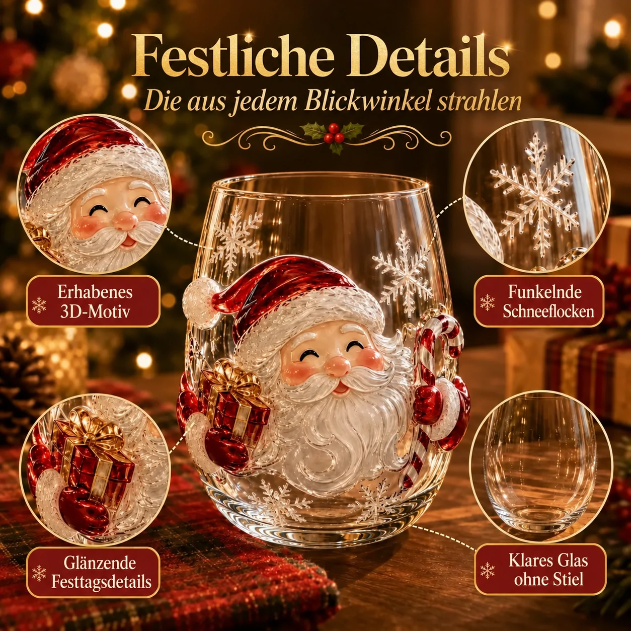 Magische Weihnachtskollektion mit 3D-Kunstgläsern