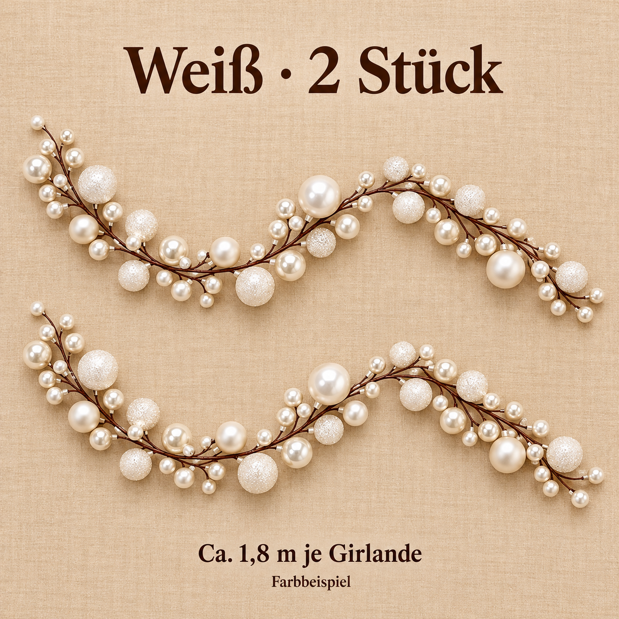 Weiß · 2 Stück Kugelgirlande, ca. 1,8 m je Stück