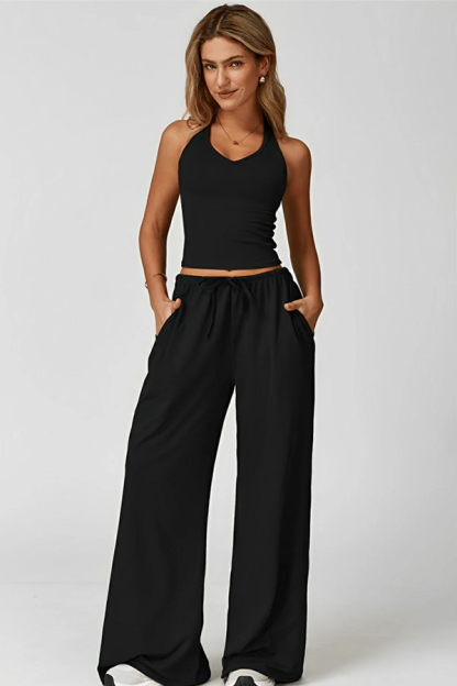 Women's Lightweight "Cloud-Feel" Casual Set — Backless Cropped Top & Wide-Leg Pants（Buy 2 Free Shipping）