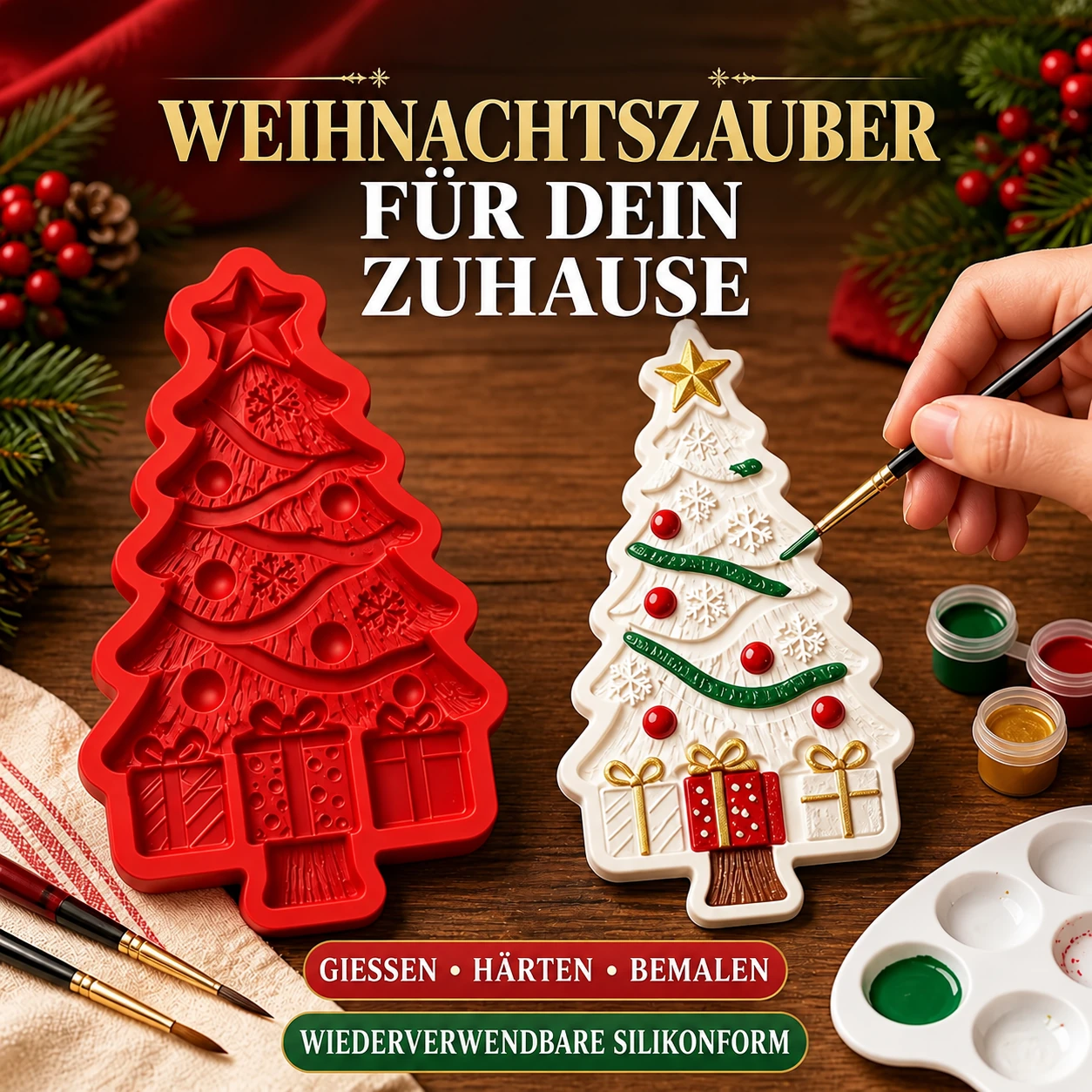 Weihnachtsbaum-Silikonform für selbst bemalte Weihnachtsbasteleien