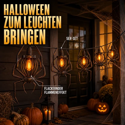 Halloween-Lichterkette mit Spinnen oder Fledermäusen und gespenstischem Licht – 5er-Set