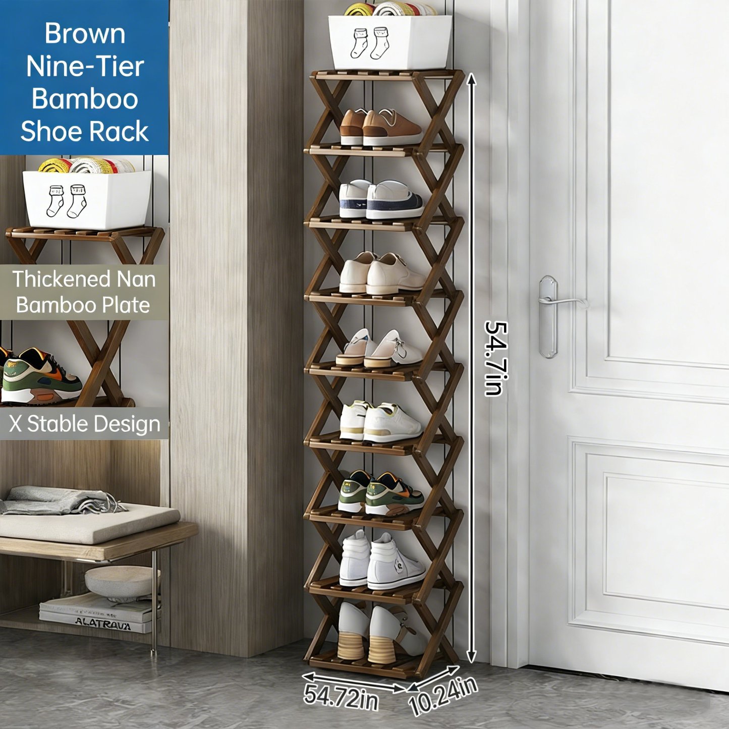 The 9-Tier No-Assembly Bamboo Rack !🌿👟