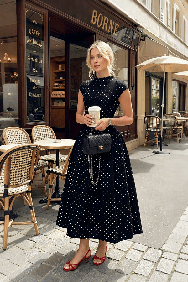 Women’s Polka Dot Maxi Dress – Sleeveless A-Line Long Dress