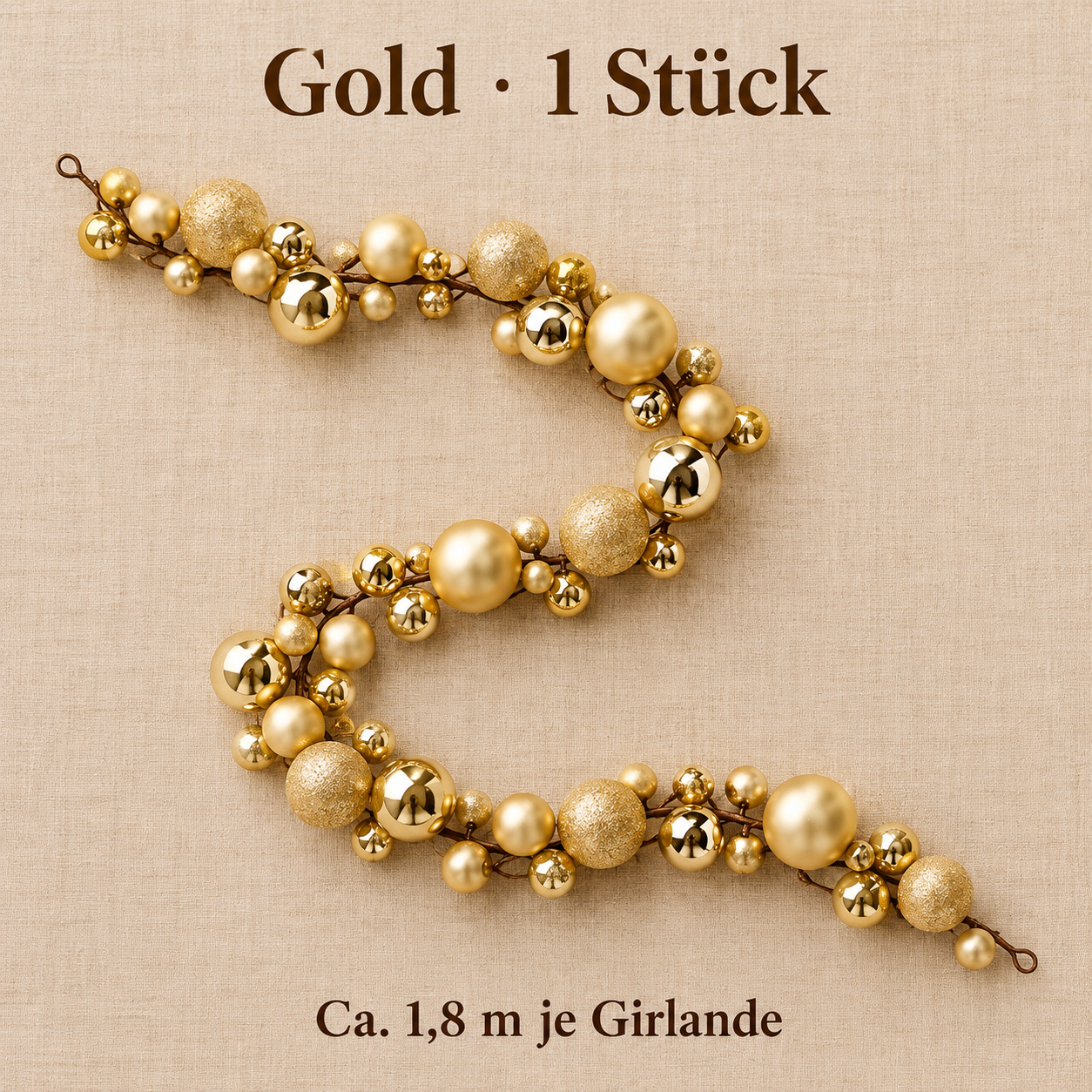 Gold · 1 Stück Kugelgirlande, ca. 1,8 m je Stück