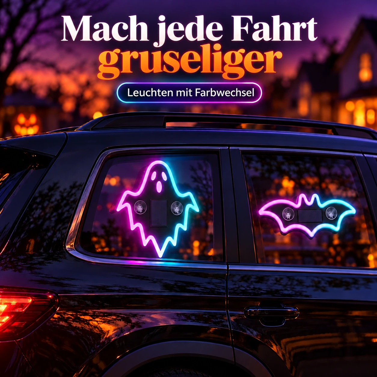 Halloween-LED-Licht mit Geist und Fledermaus fürs Autofenster