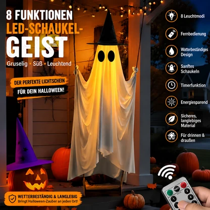 👻Hängender schaukelnder Geist mit LED-Licht als Halloween-Dekoration