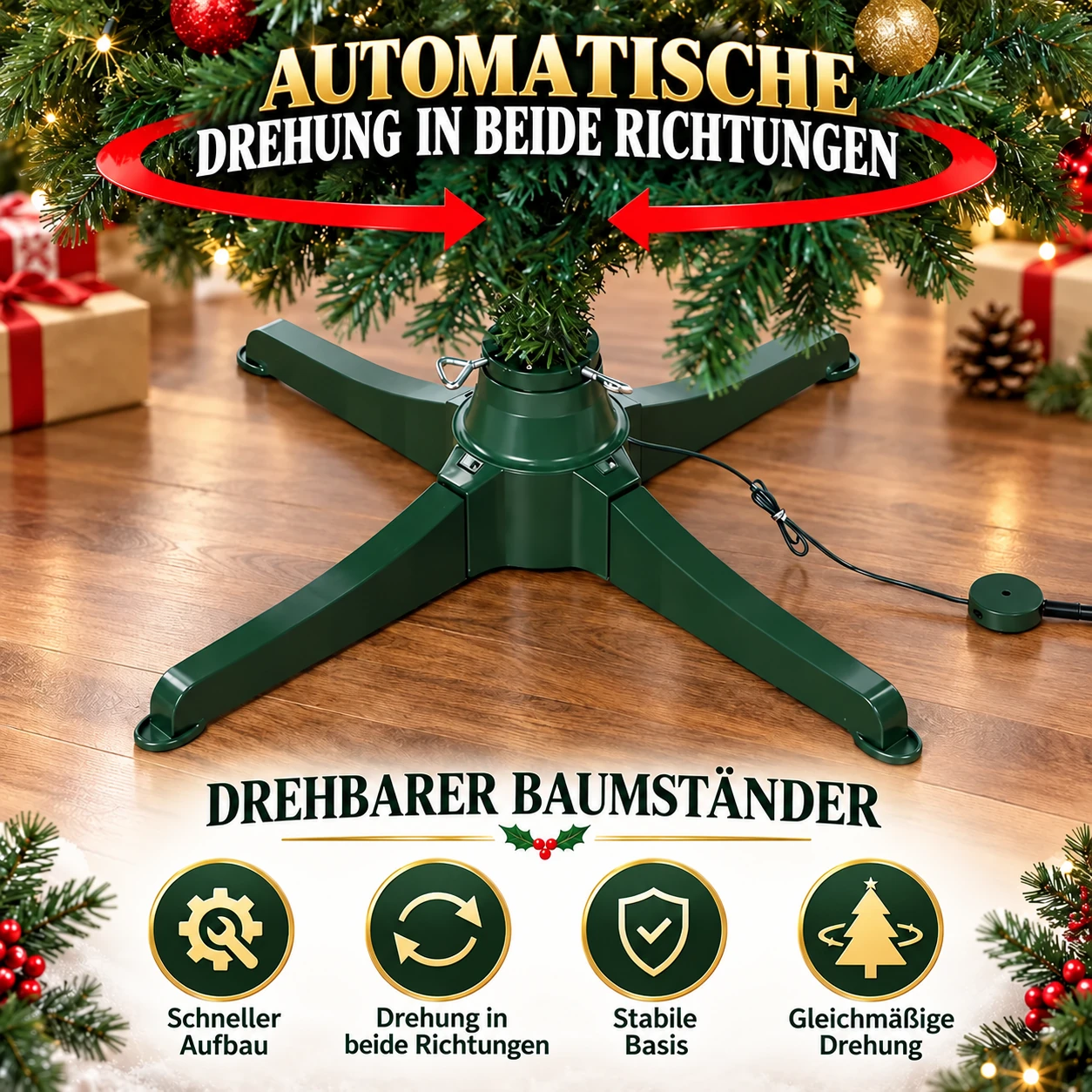 Um 360° drehbarer Weihnachtsbaumständer