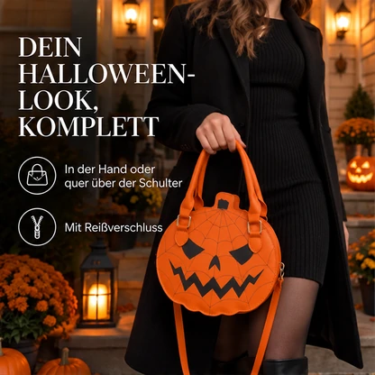 Orange Kürbis-Handtasche mit Spinnennetz – Halloween-Umhängetasche