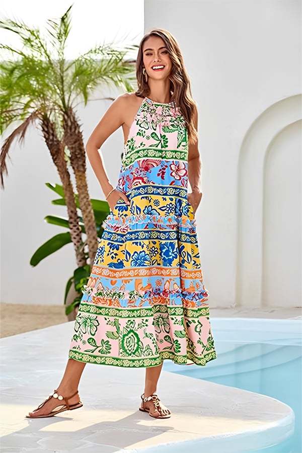Women’s Bohemian Summer Maxi Dress with Spaghetti Straps（Buy 2 Free Shipping）