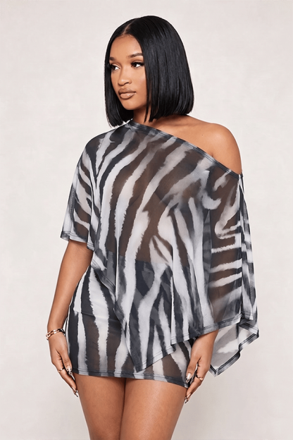 Women’s Off-Shoulder Animal Print Skirt Set