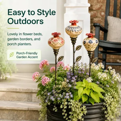 🐦 Hand-Painted Ceramic Hummingbird Feeder Garden Stake 🔥