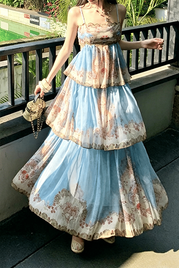 Women's Printed Tiered Swing Maxi Dress（Buy 2 Free Shipping）
