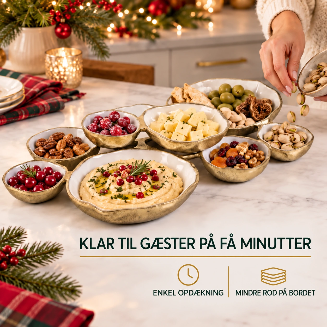 Golden Gathering – serveringsfad med 9 skåle | Hvid &amp; guld