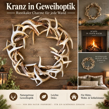 Rustikaler Weihnachtskranz aus Kunstgeweih – weiß gekalkt oder dunkelbraun