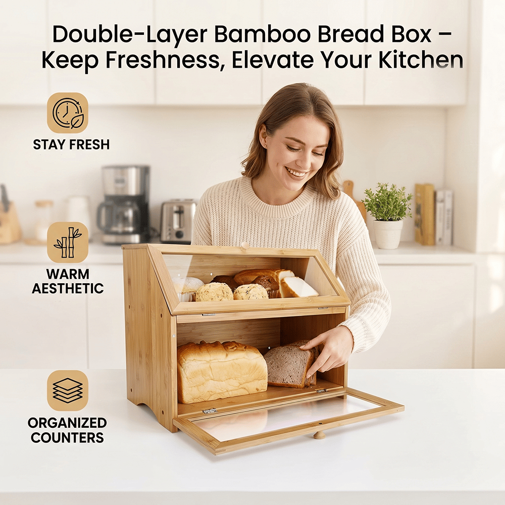 🍞 Double-Layer Bamboo Bread Box – Keep Freshness, Elevate Your Kitchen 🌿✨