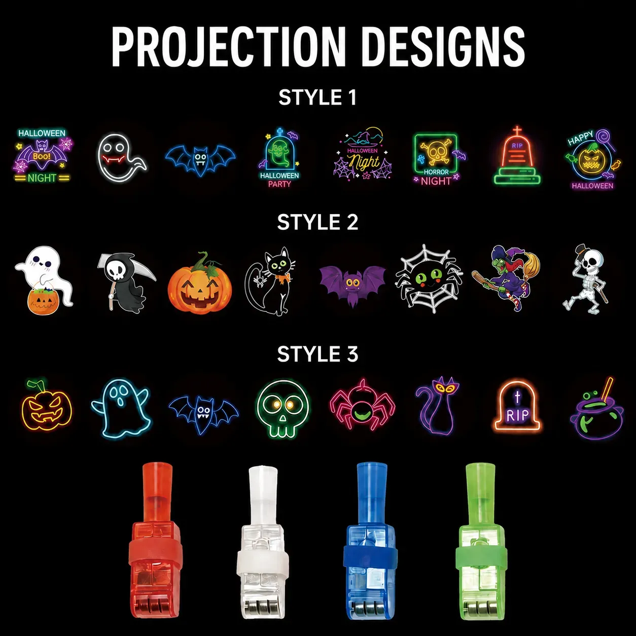 Spooky Beam Halloween Finger Projector Lights — 4-Piece Party Favor Set