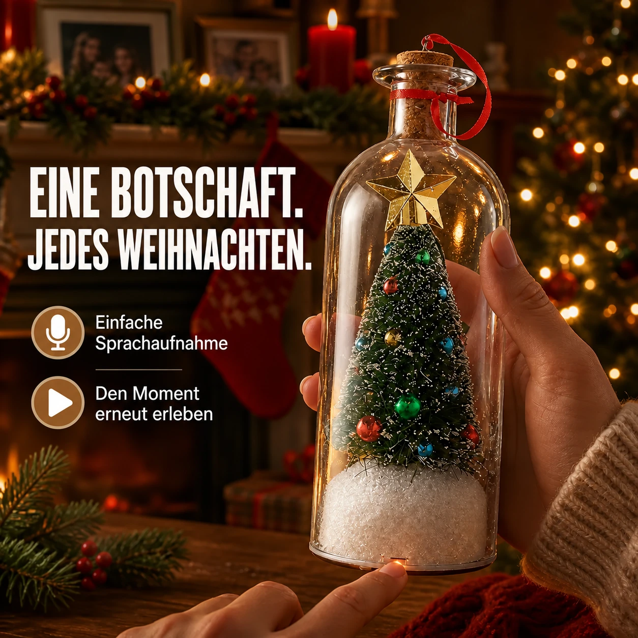 Weihnachtsbaum-Erinnerungsflasche mit Sprachaufnahme – Geschenk mit persönlicher Sprachnachricht