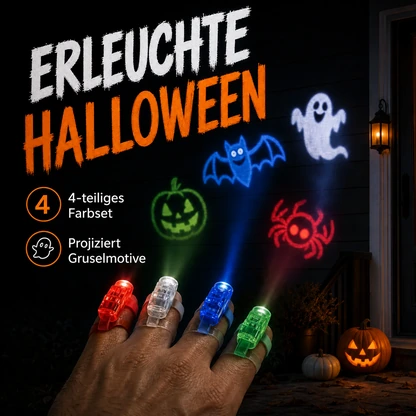Halloween-Fingerprojektor-Lichter mit Gruselmotiven – 4-teiliges Mitgebsel-Set