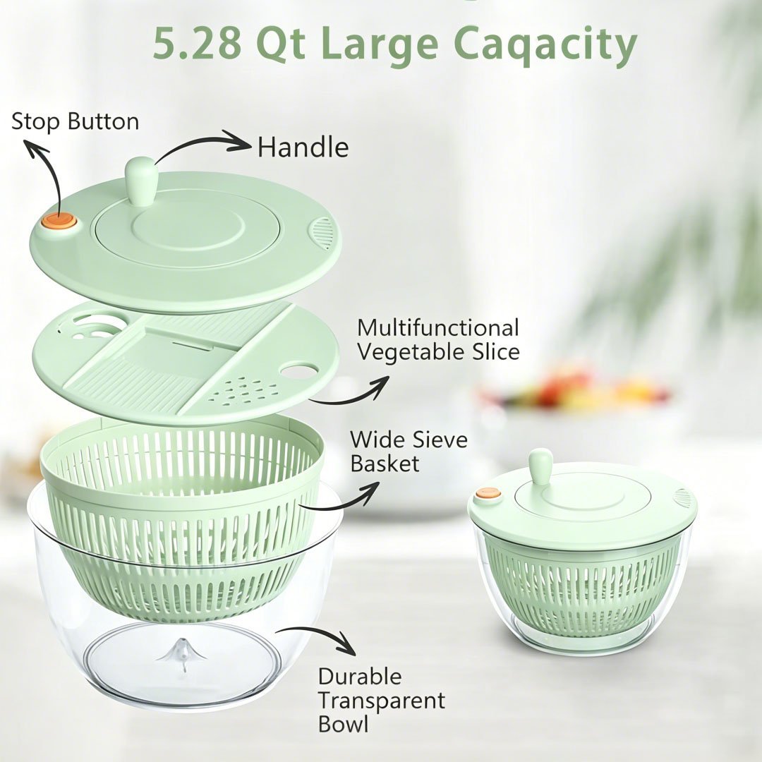 🥗 Large Capacity Salad Spinner Set with Multi-Blade Prep System