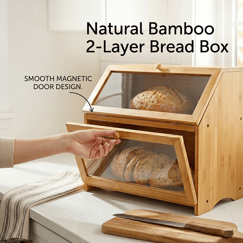 🍞 Double-Layer Bamboo Bread Box – Keep Freshness, Elevate Your Kitchen 🌿✨