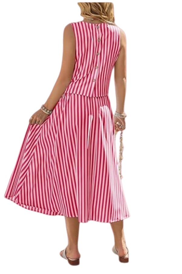 Women’s Striped Sleeveless Midi Skirt Set（Buy 2 Free Shipping）