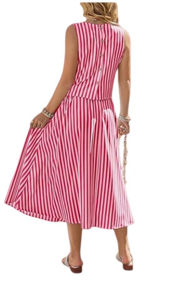 Women’s Striped Sleeveless Midi Skirt Set（Buy 2 Free Shipping）