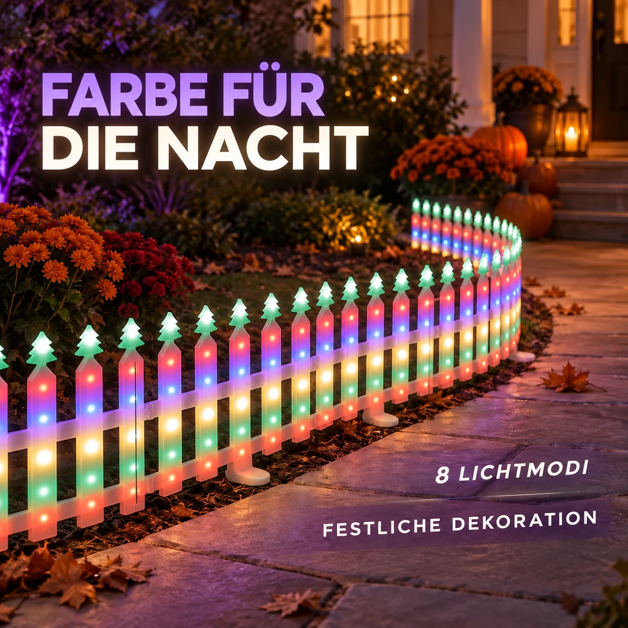 Bunte Weihnachts-Zaunbeleuchtung mit Niederspannungs-Netzanschluss – 5-teiliges Set