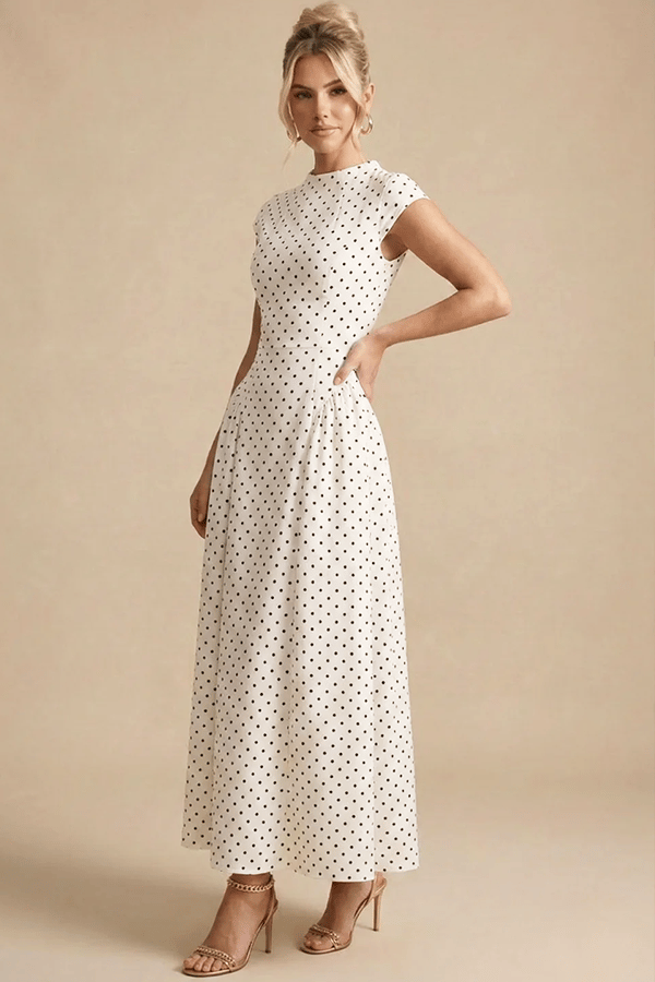 Women’s Polka Dot Maxi Dress – Sleeveless A-Line Long Dress