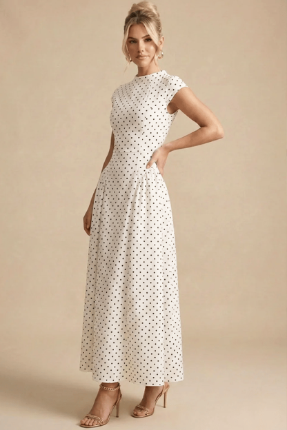 Women’s Polka Dot Maxi Dress – Sleeveless A-Line Long Dress