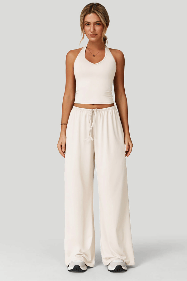 Women's Lightweight "Cloud-Feel" Casual Set — Backless Cropped Top & Wide-Leg Pants（Buy 2 Free Shipping）