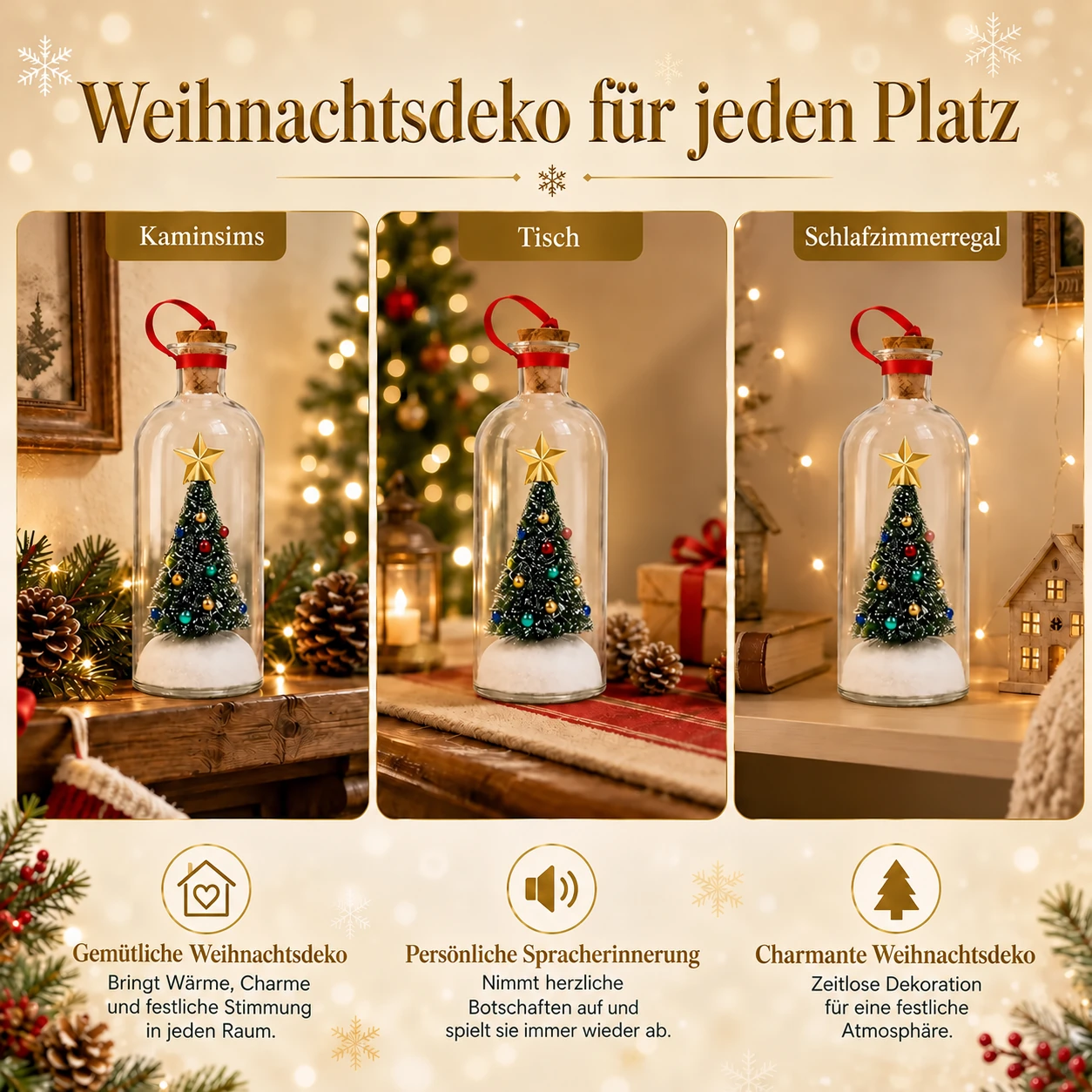 Weihnachtsbaum-Erinnerungsflasche mit Sprachaufnahme – Geschenk mit persönlicher Sprachnachricht