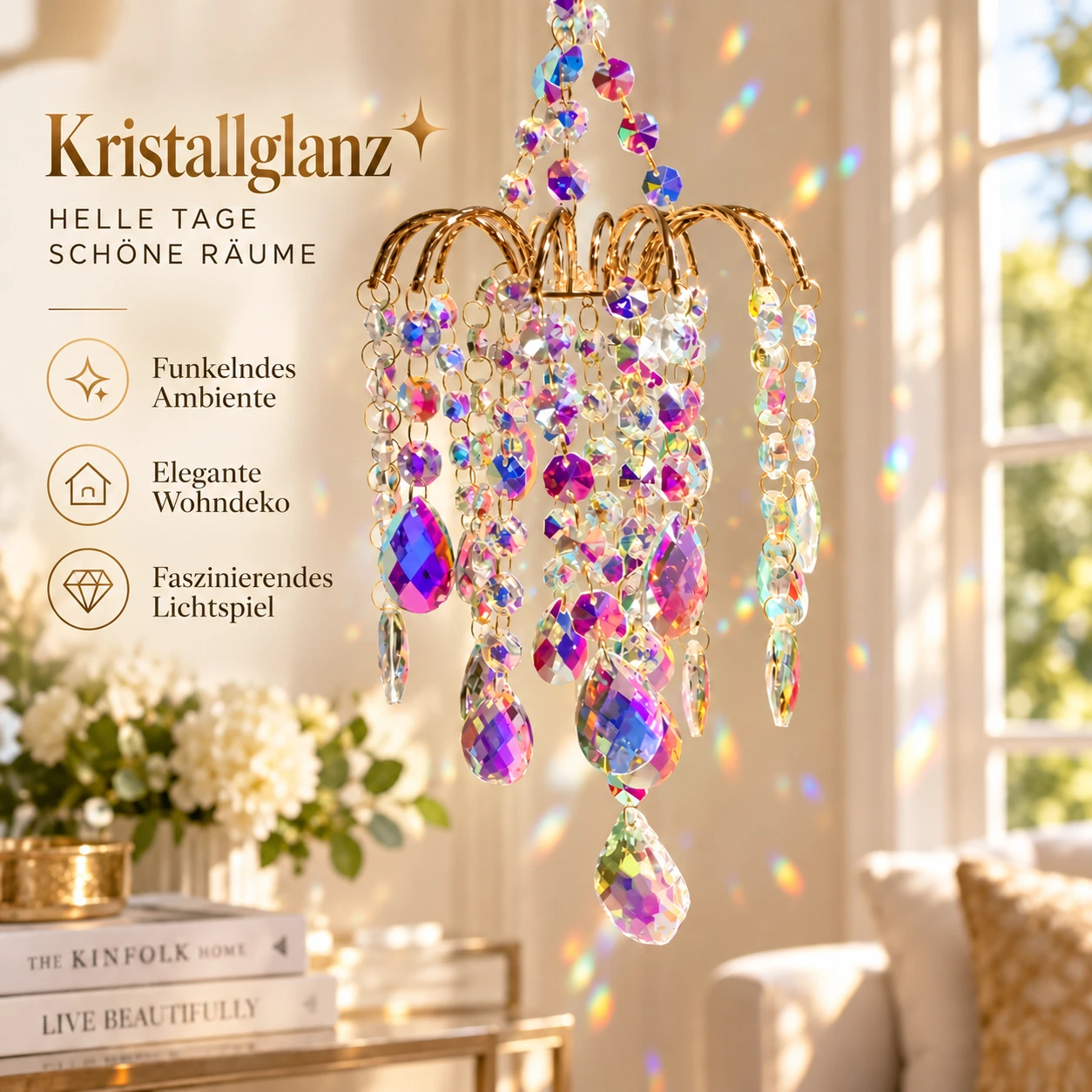AB-Kristall-Wasserfall-Sonnenfänger als Hängedeko
