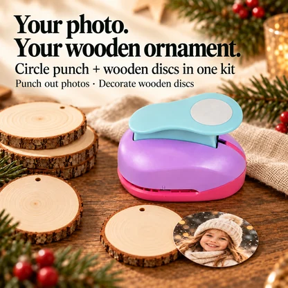 Photo Ornament Craft Kit with Circle Punch & Wooden Discs