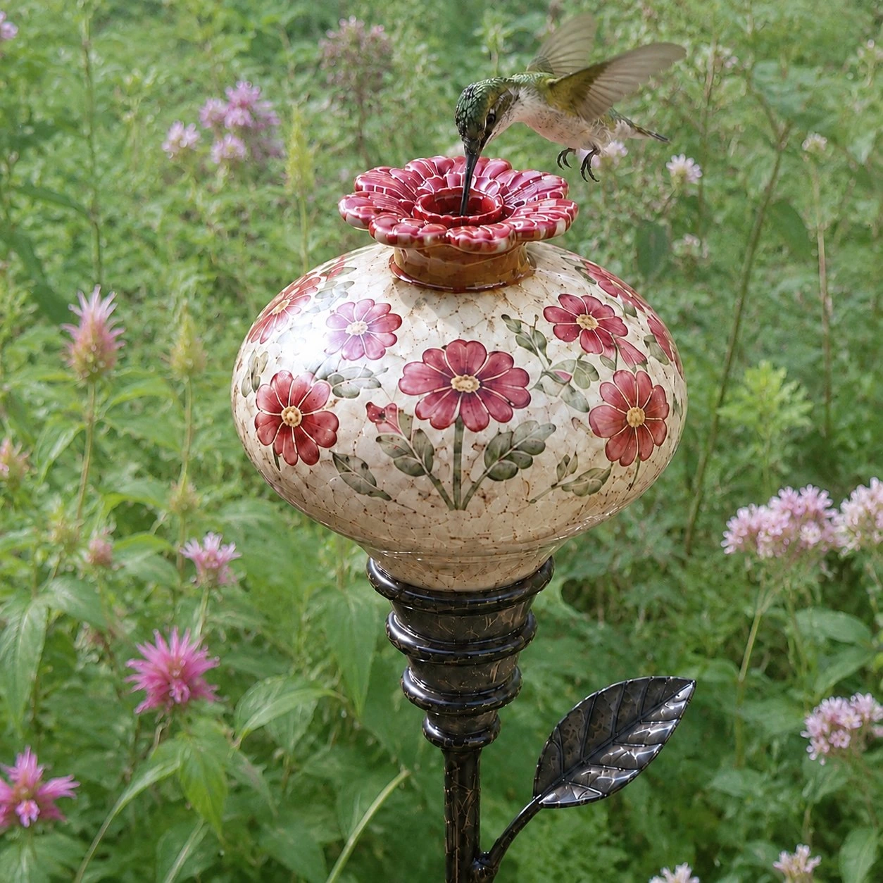 🐦 Hand-Painted Ceramic Hummingbird Feeder Garden Stake 🔥