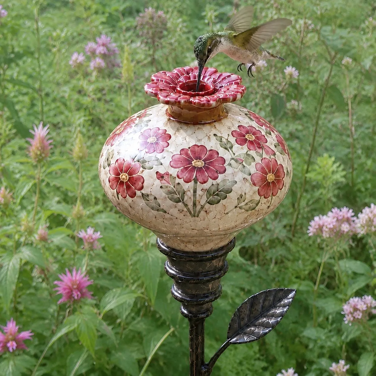 🐦 Hand-Painted Ceramic Hummingbird Feeder Garden Stake 🔥