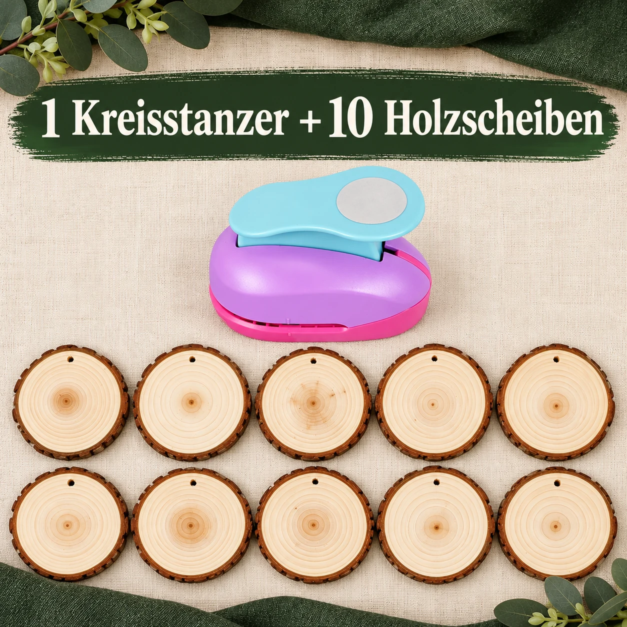 1 Kreisstanzer + 10 Holzscheiben