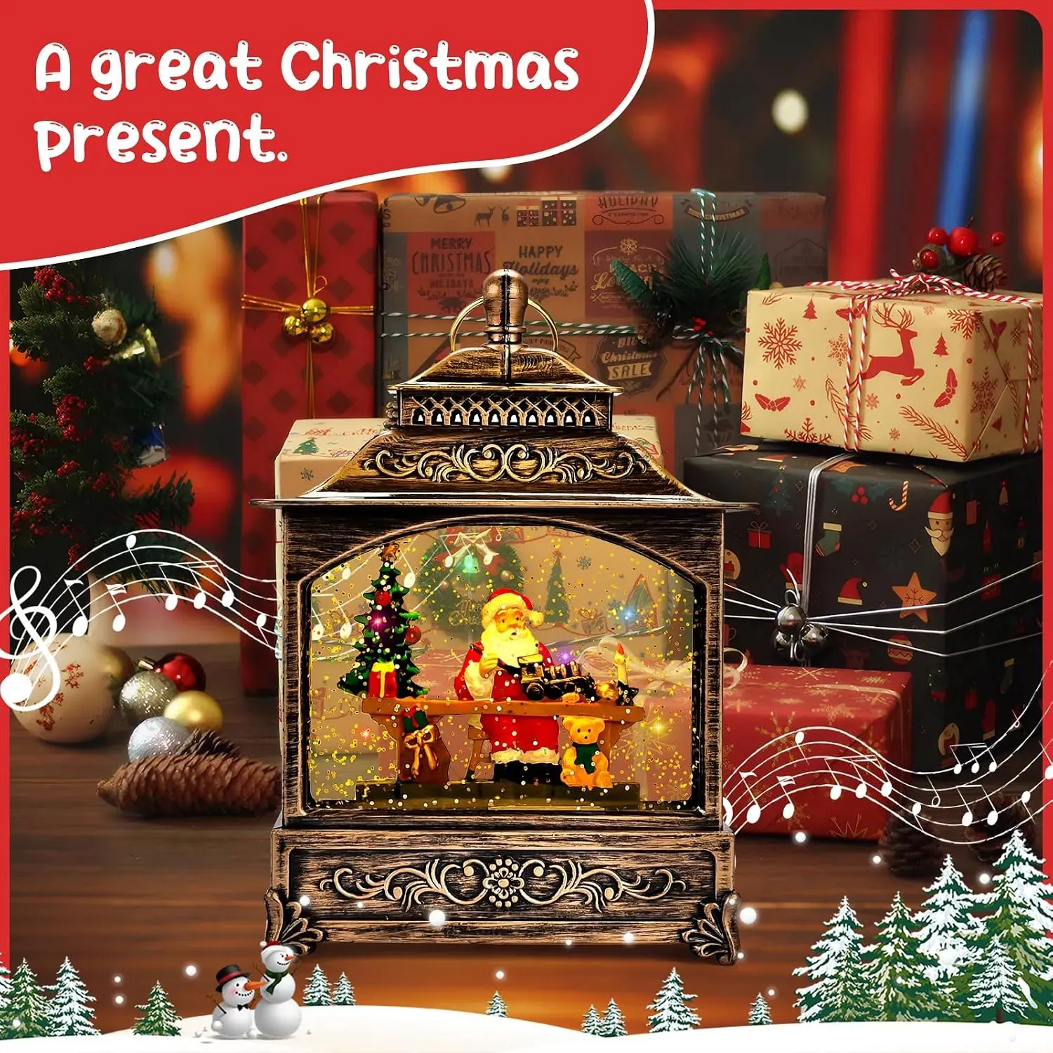 Christmas Musical Swirling Snow Lantern
