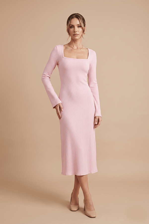 Elegant Square Neck Long Sleeve Maxi Dress for Women