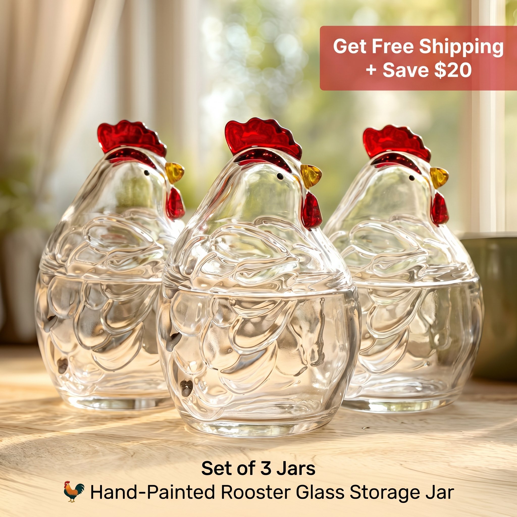 🐓 Hand-Painted Rooster Glass Storage Jar