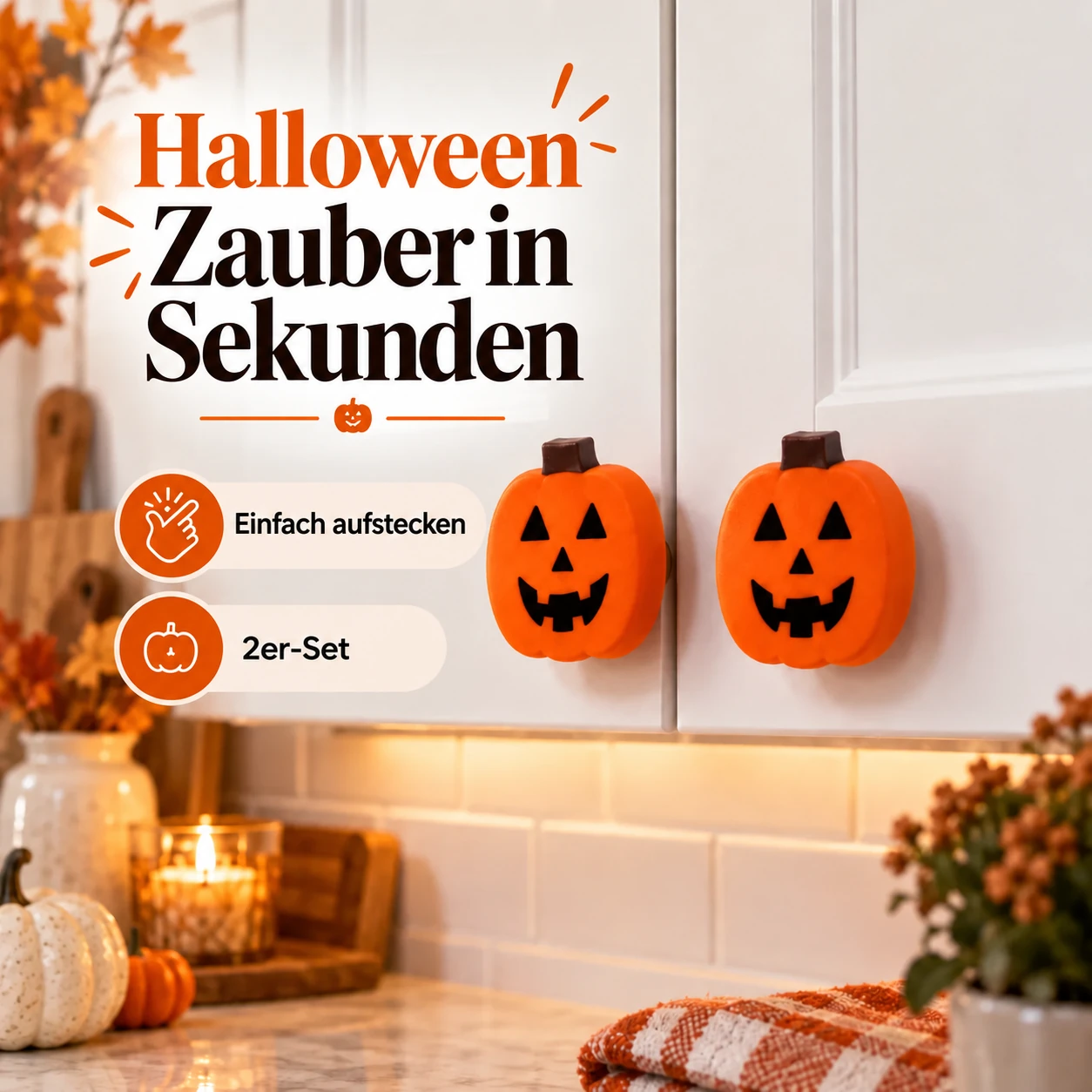 Halloween-Kürbisabdeckungen für Knäufe – 2-teiliges Set