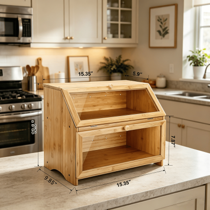 🍞 Double-Layer Bamboo Bread Box – Keep Freshness, Elevate Your Kitchen 🌿✨