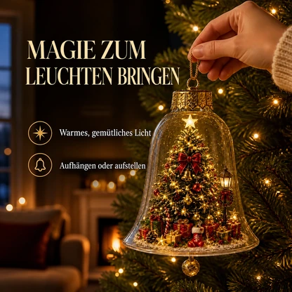Warm leuchtender Weihnachtsglocken-Anhänger mit Miniaturszene