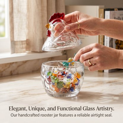 🐓 Hand-Painted Rooster Glass Storage Jar